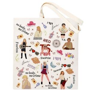 NWT Taylor Swift Eras Swiftie Canvas Cartoon TS Toon Reusable Tote Bag